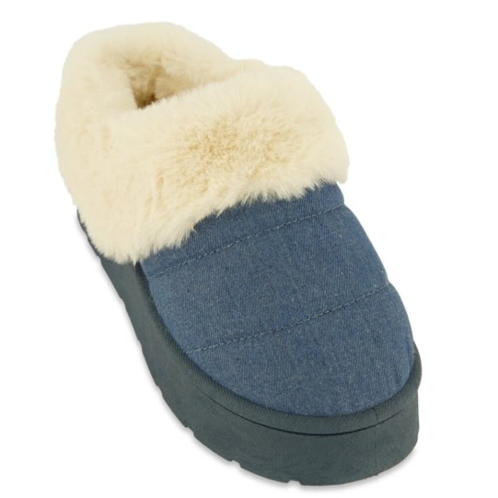 Blue Denim Faux Fur Lined Platform Clogs